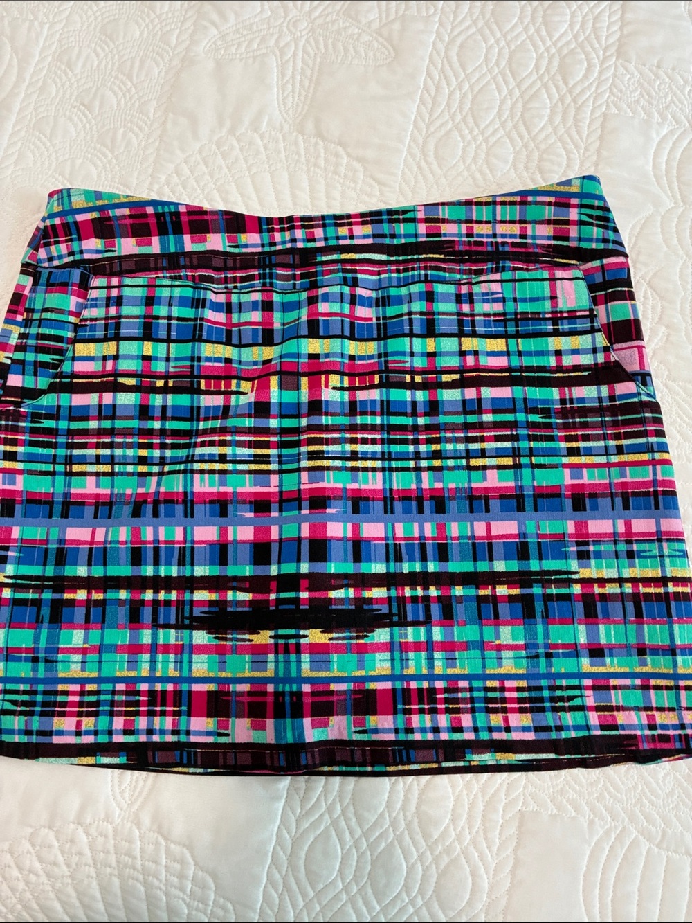 Zac & Rachel Colorful Plaid Mini Skort - Turquoise, Pink & Black